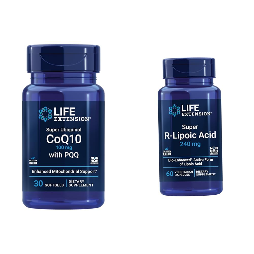 Life Extension Super Ubiquinol CoQ10 med PQQ, CoQ10, PQQ, shilajit, hjertehelse og super R-Lipoic Acid – langvarig kosttilskudd for oksidativ stressforsvar