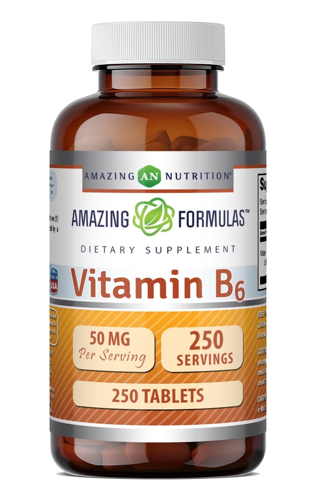 Amazing Formler Vitamin B6 Pyridoxin 50mg 250 Tabletter Supplement | Ikke GMO | Glutenfri