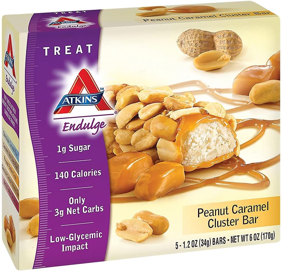 Atkins Peanut Caramel Cluster Bar, Dessert Favoritt, Høy i Fiber, 3g Net Carb, 1g Sukker