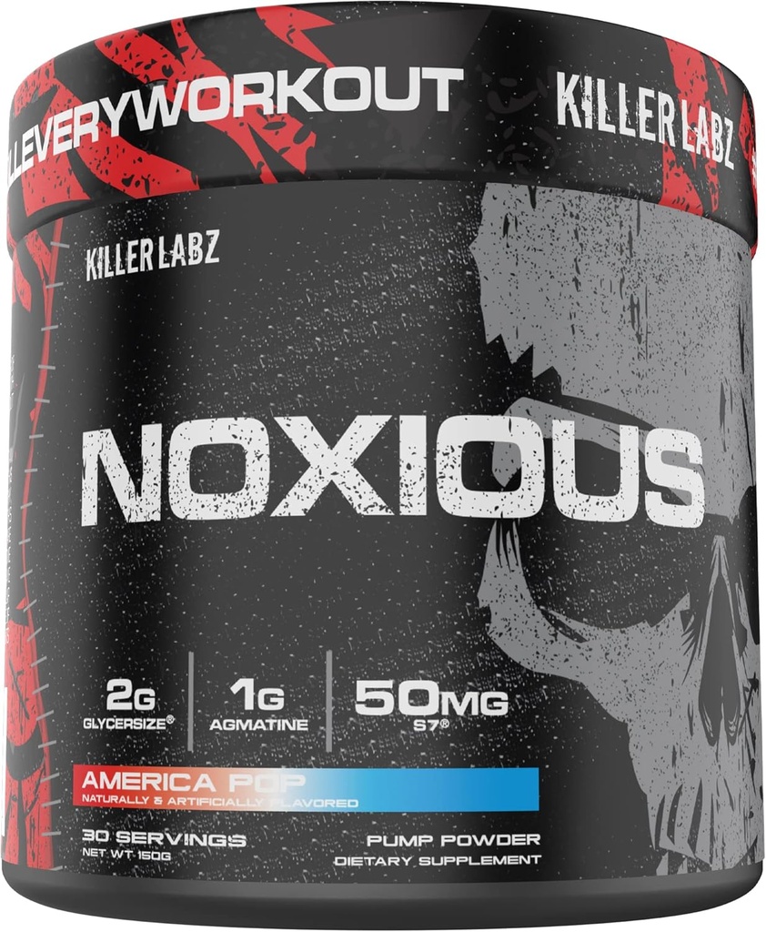 Noxious Extreme Nitric Oxid Booster Pump Pre-Workout pulver ® Endurance og muskelbygging ® 30 Serveringer (America Pop)