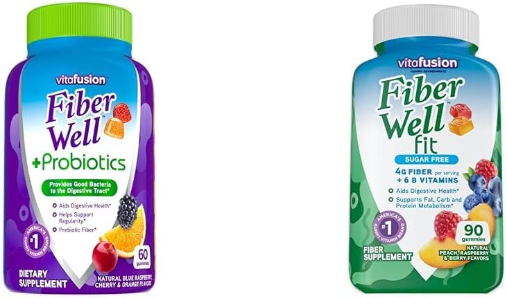 Vitafusion Fiber Well + Probiotika 60 Count and Fiber Well Fit 90 Count Gummy Vitamin Bundles
