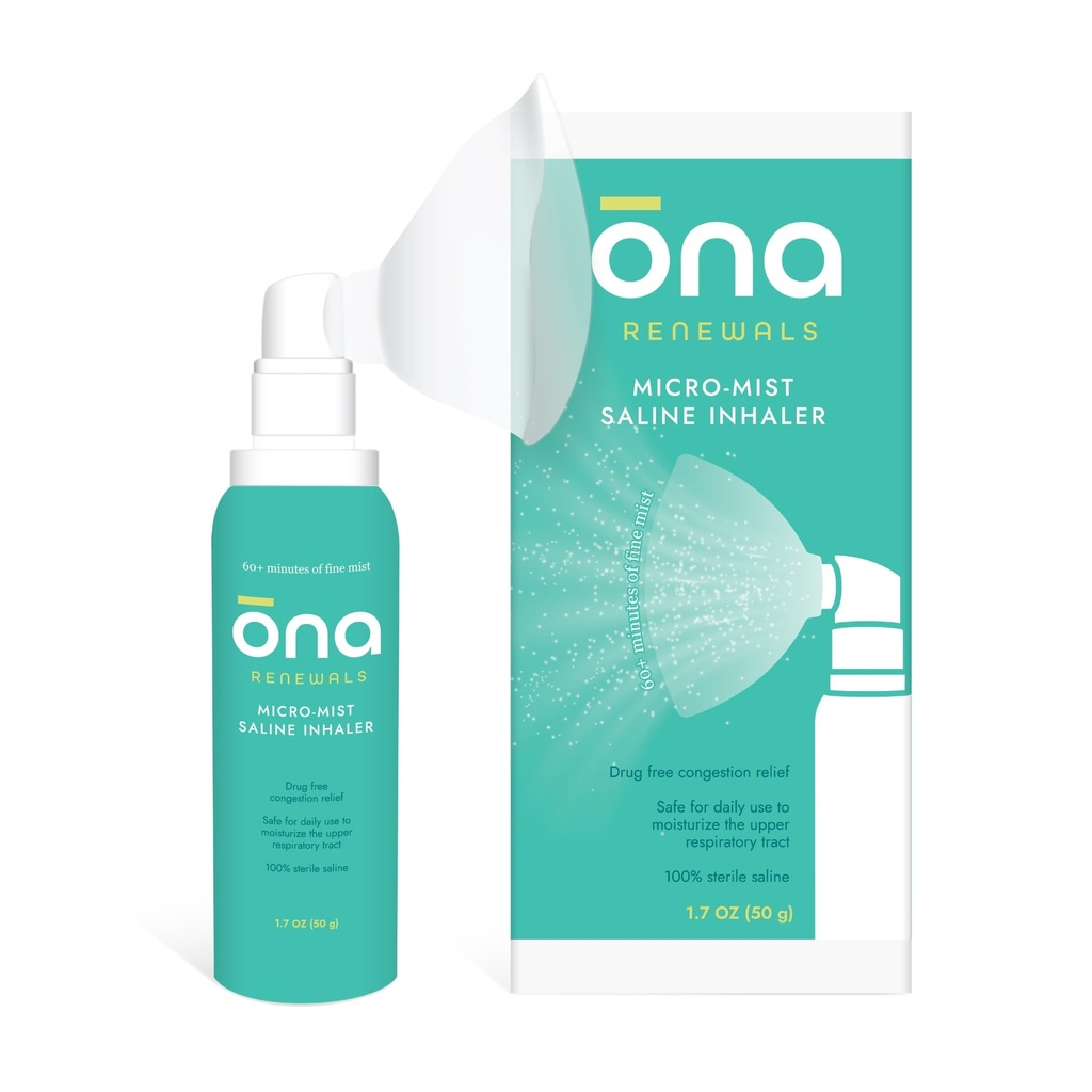 ONA Fornyelse Saline Micro-Mist Nasal Inhaler, kongestiv relief for voksne, kulde og influensa, Allergi, Sinus Relief, Unscented, 1,7oz