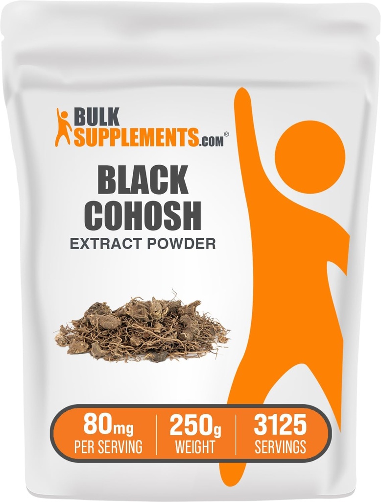 BulkSupplements.com Black Cohosh Extract Powder - fra Black Cohosh Root, Herbal Supplement - Vegansk & Glutenfri, 80 mg per servering, 250g (8,8 oz) (Pack of 1)