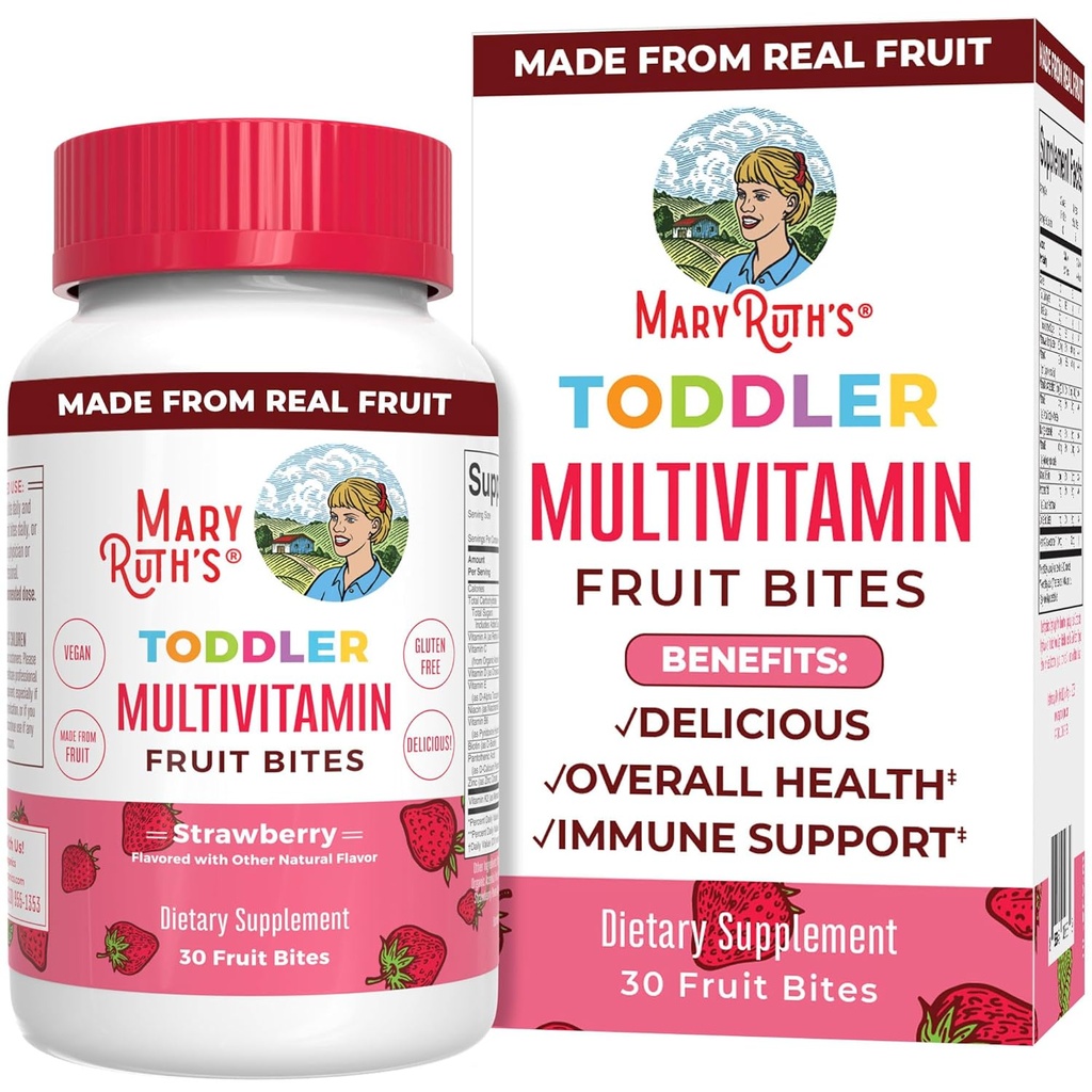 Kids Multivitamin Fruit Bites by MaryRuths | Todler Multivitamin Ages 1 & Up | Immunstøtte Supplement | Kids vitaminer | Vitamin D | Vitamin C | Vegansk | 30 Serveringer