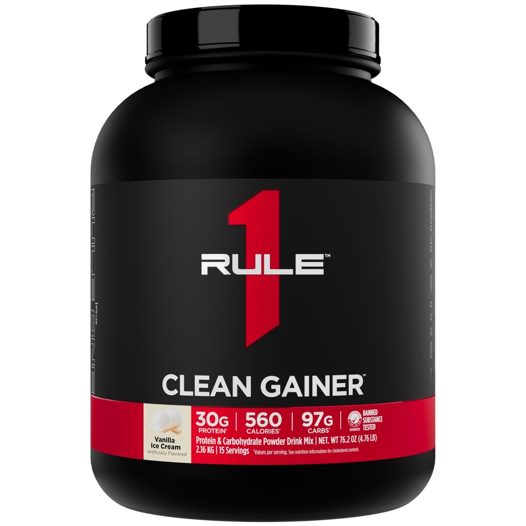 Regel 1 Clean Gainer - høyprotein Lean Gain Formel med 560 kalorier, 30g fullspectrum Protein, over 90g karbohydrater, under 6g fett (15 serveringer, Vanilla Ice Crème)