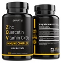 Zink Quercetin 500mg med vitamin C-vitamin D3 Bromelain-immune støtte Høy potens Quercetin Sink Supplement ZQV ved SPARTIS (pakke med 1 flaske ved 120-kapsler)