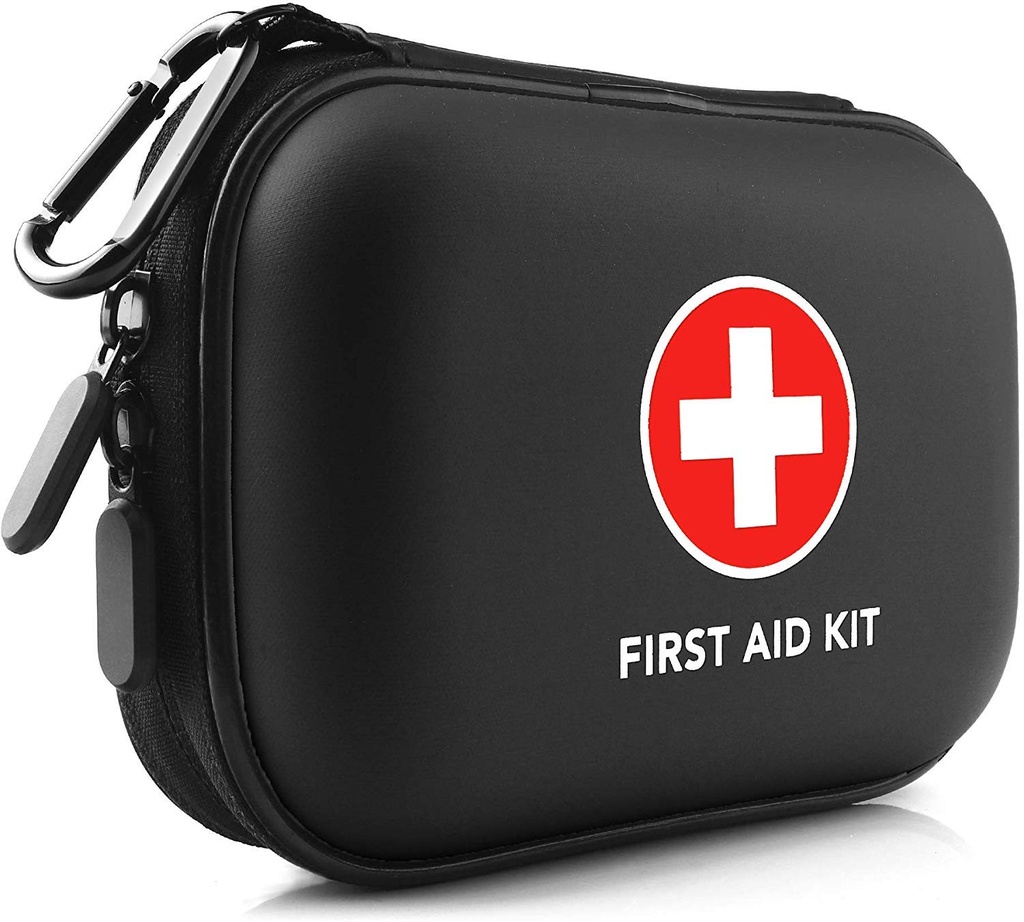 Mini Førstehjelp Kit, 100 stykker Vann-Resistant Hard Shell Lille tilfelle - Perfekt for reise, Utendørs, Hjem, Kontor, Camping, Vandring, Bil (svart)