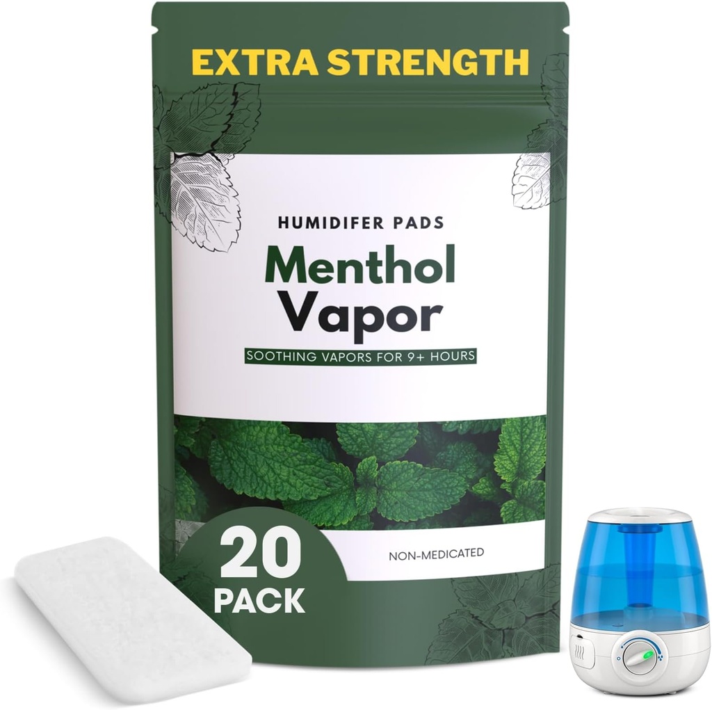 Ekstra styrke [20 Pack] Menthol Eucalyptus Humidifier Pads - Universal Vapor Pads for alle Vks, Crane, Andre modeller - Vapopads erstatning - Naturlig vannfri Vaporizers Pads - Kald/Flu symptomer