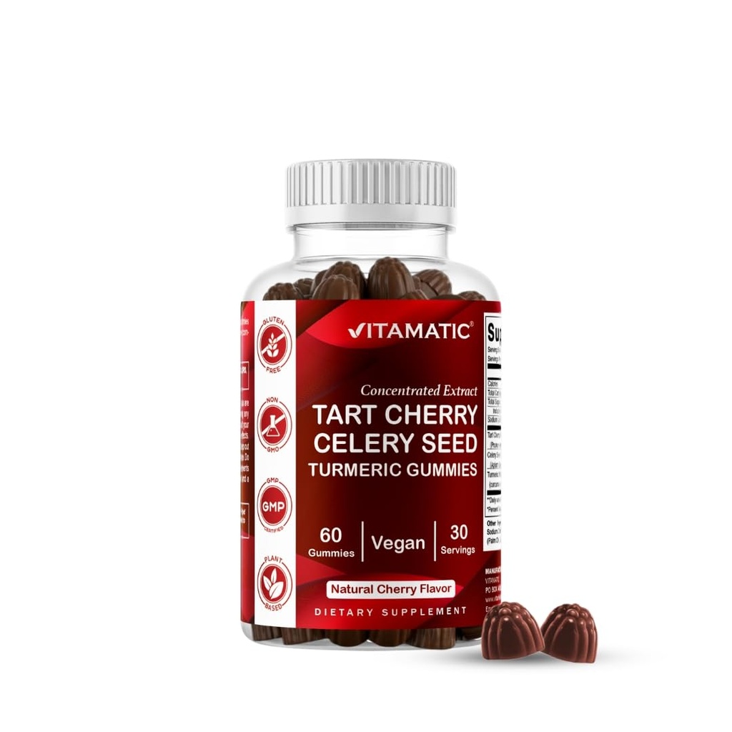 Vitamatic Tart Cherry med celery Seed Gummies - 4000 mg Ekvivalent Per Serving (fra 10:1 Ekstrakt 400 mg)