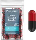 PureCaps USA - Tomme Gelatin Capsules Størrelse 0| 1000 Separerte piller | Svart/rød | Ikke-GMO Certified | SLS, Gluten, Preservativ Gratis