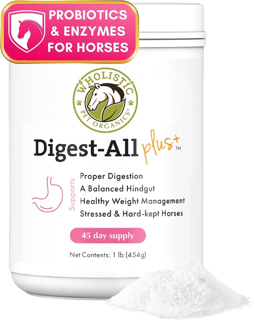 Wholistic Pet Organics Digest-All Plus: Hesteprobiotika pulver - 1 Lb - Equine Probiotika og Prebiotika med digestive enzymer - Equine Digestive kosttilskudd for gass, galning og gut helse