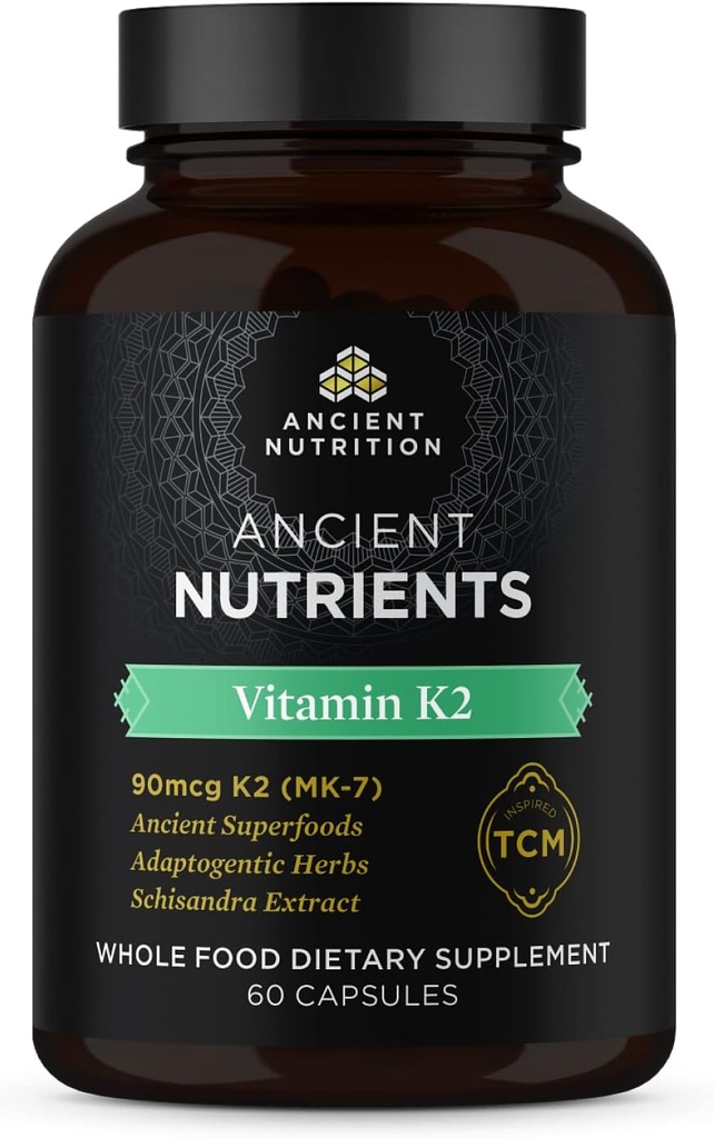 Gamle ernæring vitamin K2 Supplement, K2-90mcg K2, Adaptogene urter, Enzyme Aktivert, støtter kardiovaskulære funksjon, Paleo & keto vennlig, 60 kapsler