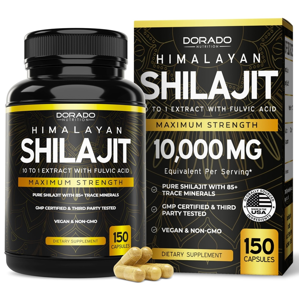 Shilajit kapsler med 85 + spormineraler (75 dagers forsyning, 1000mg ekstrakt per servering) Himalaya Shilajit for menn og kvinner med fulvsyre - tredjepart testet kosttilskudd, ikke GMO, Vegan & USA laget