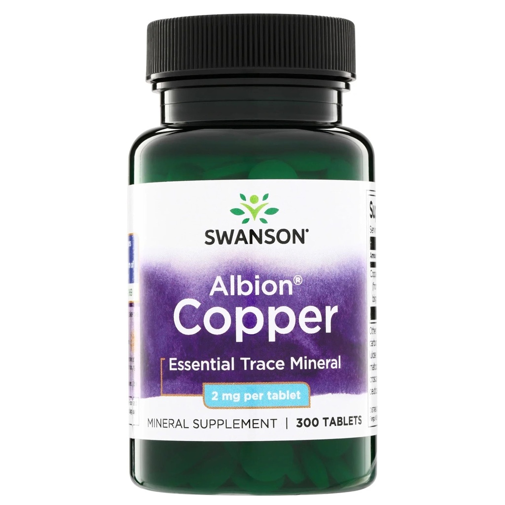 Swanson Copper Mineral Supplement - 2 mg (Copper Chelate) - Antioksidant, immunsystem og cellestøtte - 300 tabletter