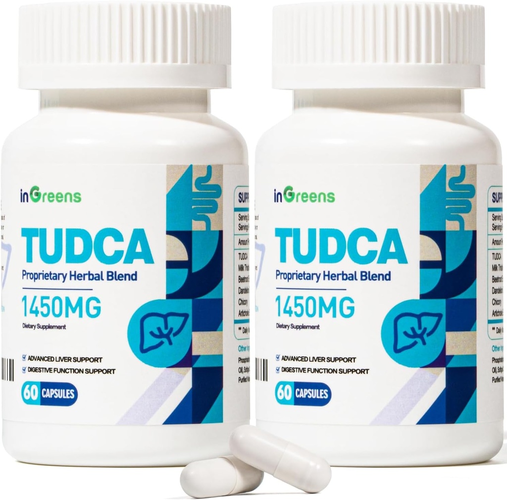 1450MG TUDCA Liver Supplement, Bile Salts Liver Support Supplement Kompleks, Lever Helse for Liver Nyre Renser Detox og Reparasjon, 60 Kapsler