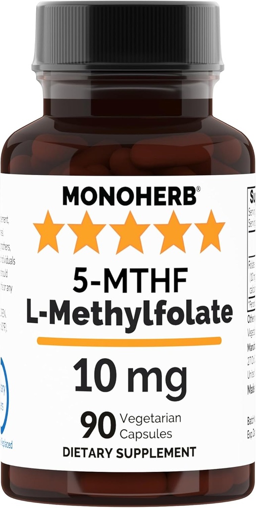 MONOHERB L-metylfolat 5-MTHF 10 mg - 90 Vegetariske kapsler - Metyl Folate Supplement