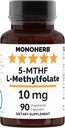MONOHERB L-metylfolat 5-MTHF 10 mg - 90 Vegetariske kapsler - Metyl Folate Supplement