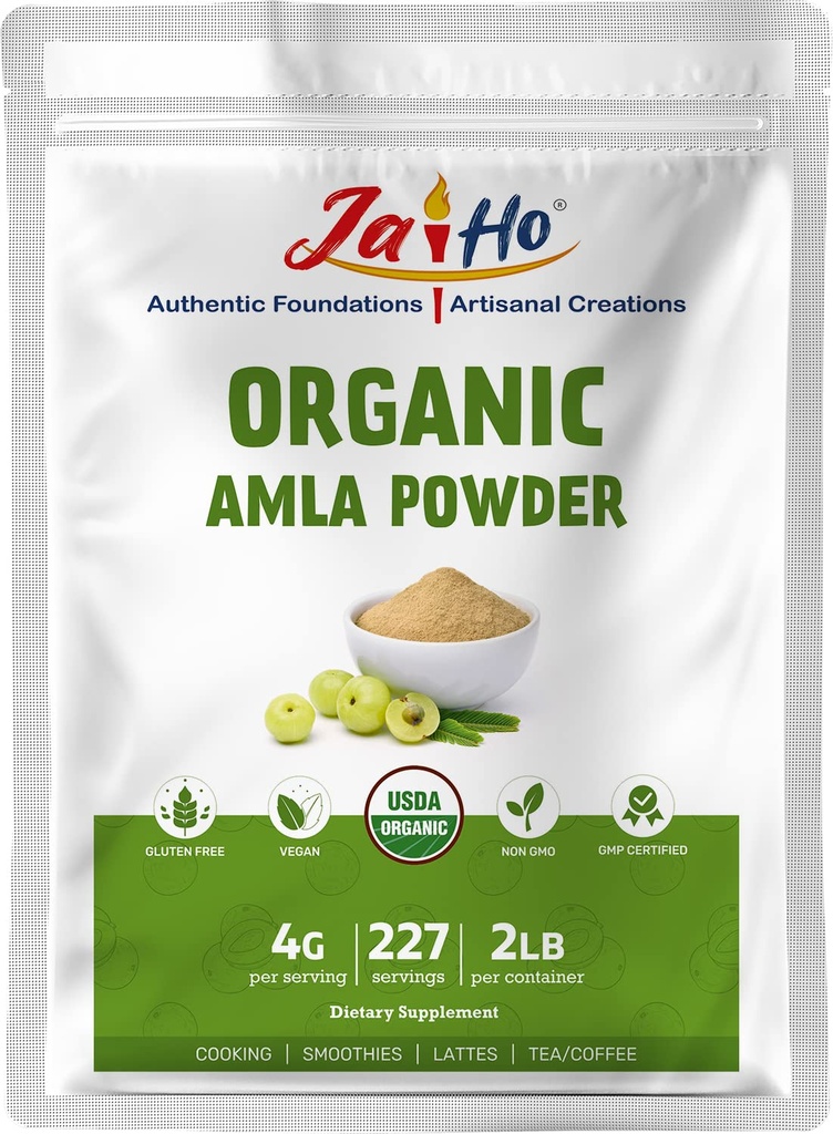 Jai Ho Organic Amla Berry Powder (Amalaki), 2 LB - rik på antioksidant Vitamin C | Støtter immunismeGlutenfri, Vegan, Ikke-GMO - Forseglbar Zip Lock Pouch