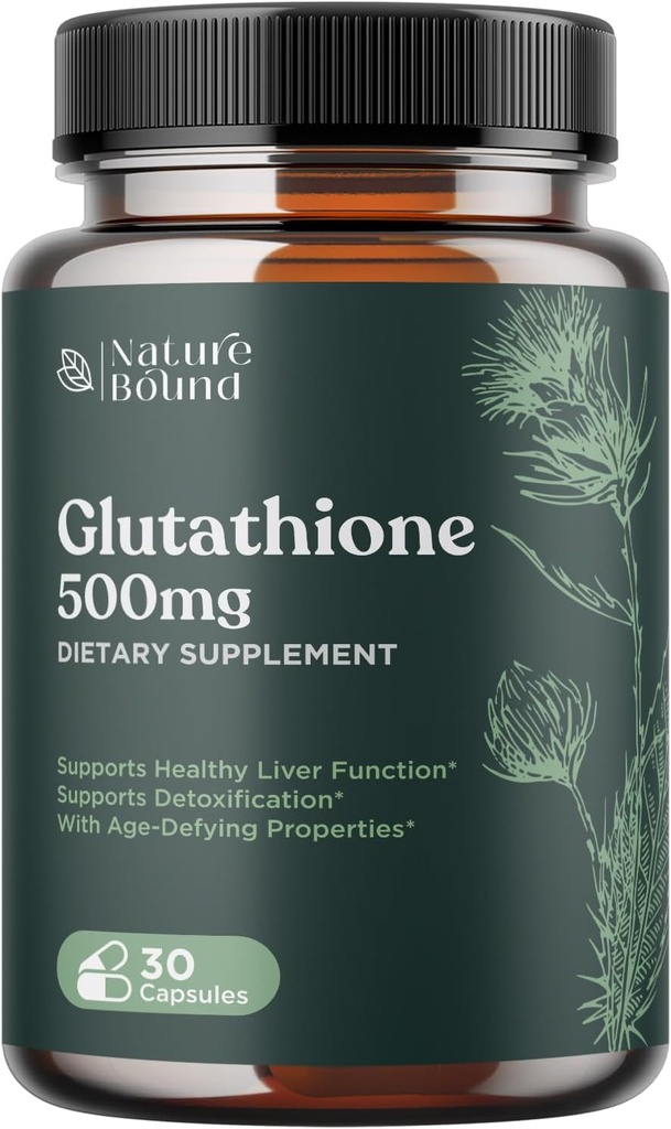 Glutation hudbleking piller for menn og kvinner - ren GSH Supplement 500 mg med naturlig melk tistel ekstrakt Silymarin - Antioksidant støtte ALA - Boost Immune System by Nature Bound