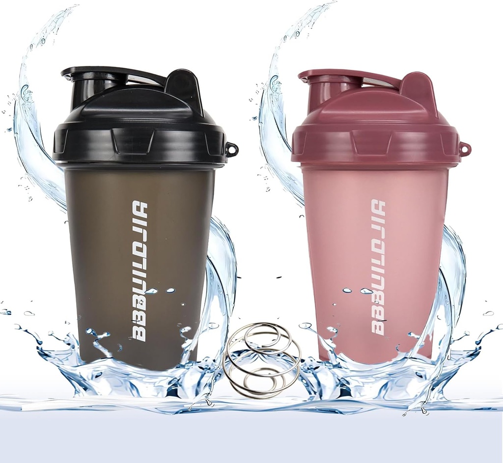 2 Pacific Shaker Flaske Holder upto 17oz, Blanding Ball Whisk, Bærbar Før Trening Protein Drink Cup, Blander Cocktails Smoothies Shakes, BPA Gratis og Oppvaskmaskin Safe Svart/Pink