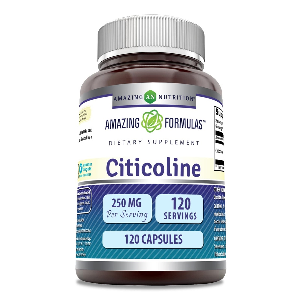 Amazing Formler Citikolin 250 mg | Kapsler Supplement | Ikke-GMO | Glutenfri | Laget i USA (120 greve)
