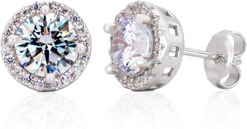 Sterling Silver håndlaget Zircon Gemstone Halo 9mm Stud øredobber