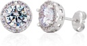Sterling Silver håndlaget Zircon Gemstone Halo 9mm Stud øredobber