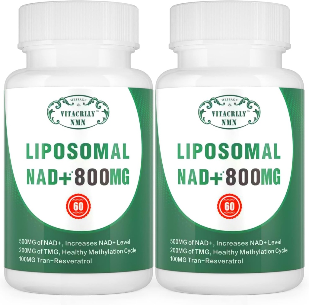 NAD + Supplement Liposomal NAD + Plus 800MG Nicotinamid Riboside Alternativ for celleenergi, sunn aldring og muskelreparasjon 120 kapsler (pakke med 2)