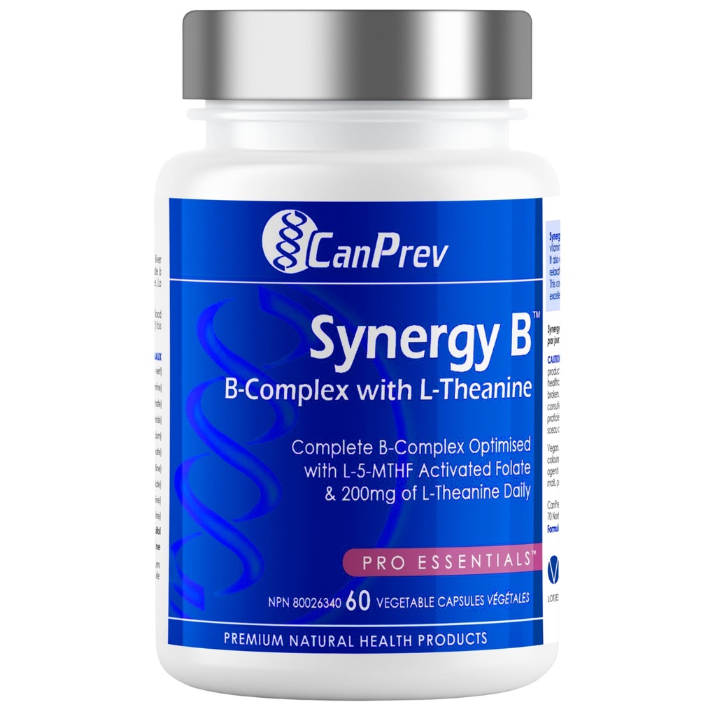 CanPrev Synergy B-kompleks med L-Theanine 60 kapsler 30-dagers levering - fremme mental avslapning, forbedre energi, kognitiv klarhet og støtte kropp og sinn - Vegan, ikke-GMO og Glutenfri