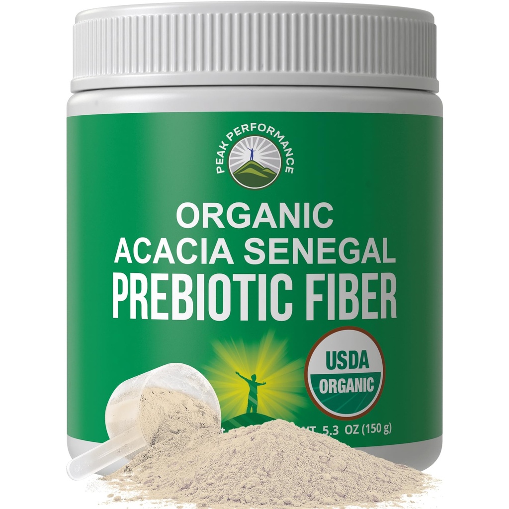 Økologisk Acacia Senegal Prebiotic Fiber pulver. Uslavored USDA Organic Plant Basert Oppløselig Vegan Prebiotika Gut Helse Supplement Med Digestive Enzymer. HSA + FSA kvalifiserte vitaminer kun liste godkjent