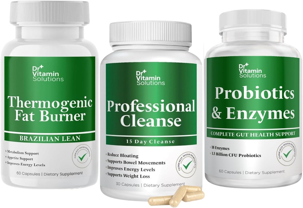 DR VITAMIN SOLUTIONER Termogene fettforbrenner og profesjonell detox rense Bundle - 15 dagers rense for vektkontroll, gut helse, og blooting relief - 240 Caps