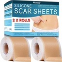 Silikon Scar Sheets (2 Rolls), Medisinsk Grade Silikon Scar Tape, Scar fjerning Strips for Acne, Burn Scars C-seksjon & Keloid Surgery Scars Sheets behandling ark - 8 måneders forsyning