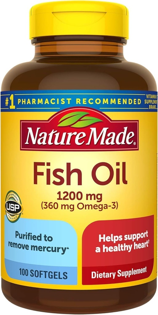 Fish Oil 1200 mg, 100 Softgels, Fish Oil Omega 3 Supplement for hjerte helse