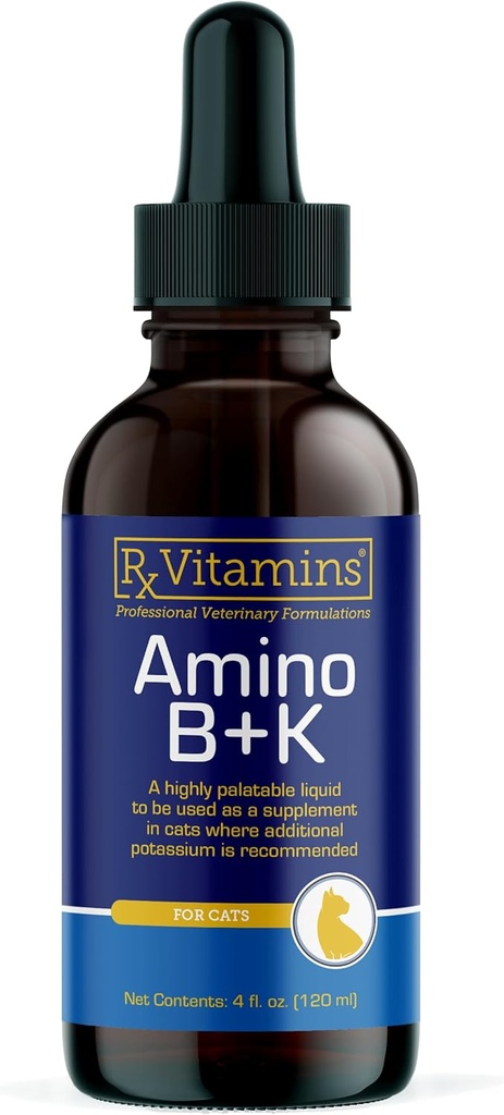 Rx Vitaminer Amino B+K - Cat Vitamin B & Kalium Supplement for katter - med Aminosyrer Taurin & Lysin - Hjelpemidler i Cat Njur Support & Immune Støtte for katter - Liver & Bacon 4oz
