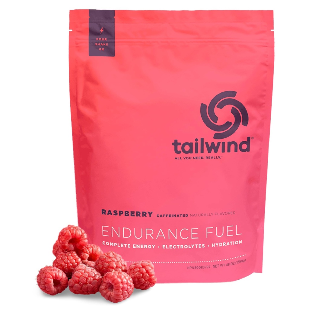 Tailwind Ernæring Endurance Drivstoff, karbohydrat & Elektrolytt Sports Drink Blande pulver, Glutenfri, Vegan, Bringebær Buzz, 50 serveringer (kaffeinert)