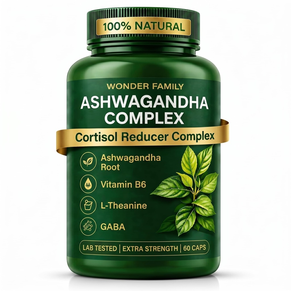 Ashwagandha Complex 800mg med GABA, L-Theanine & B6 – Adaptogen støtte for ro, fokus og humør – 60 kapsler – sterkere enn 600mg - Ikke-GMO, Glutenfri