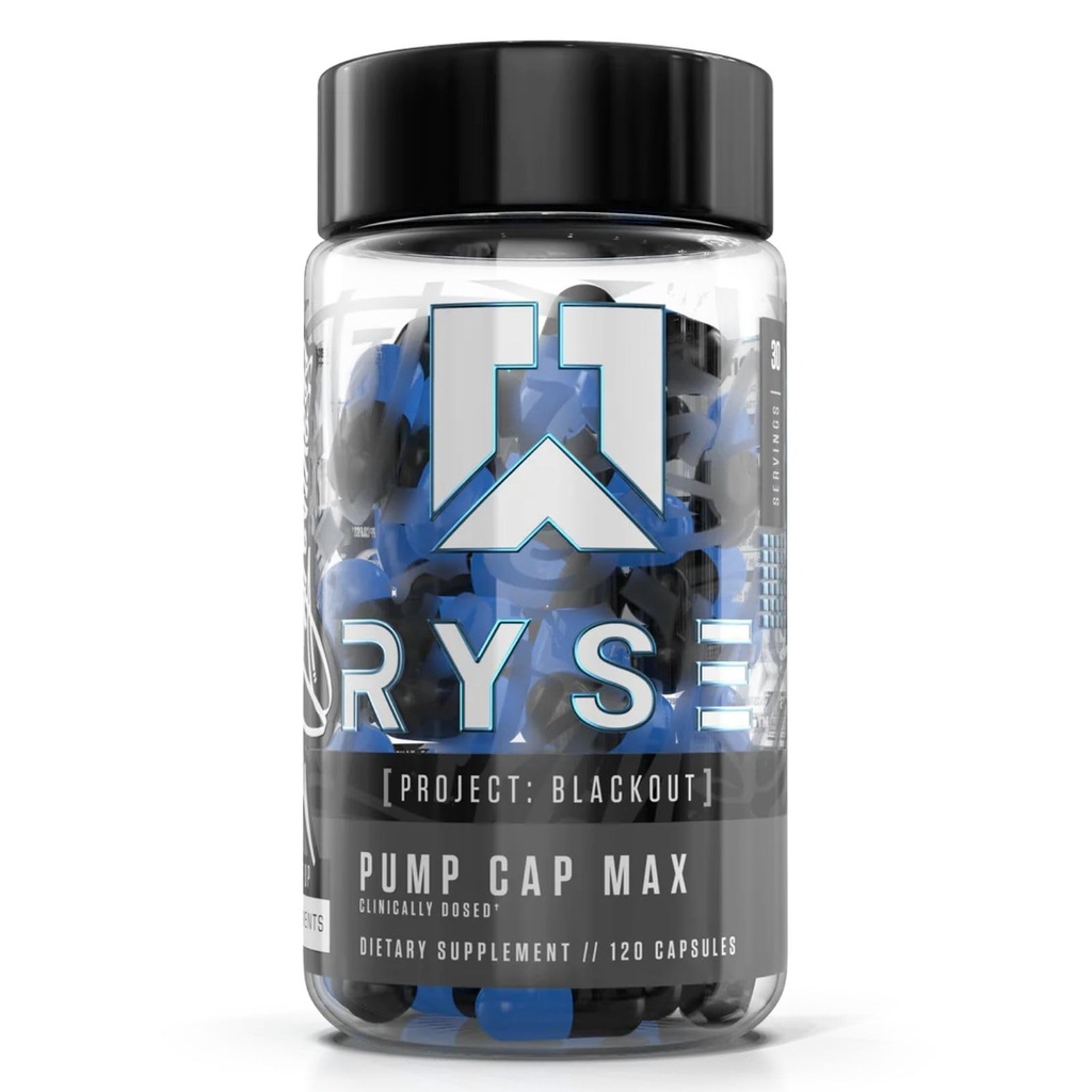 RYSE Project Blackout Pump Cap Max - Pre Workout Nitric Oxid Booster Supplement for menn med Betaine Nitrates & Citrulline Peptides for maksimal muskelpumper og blodflyt - 30 serveringer (120 teller)