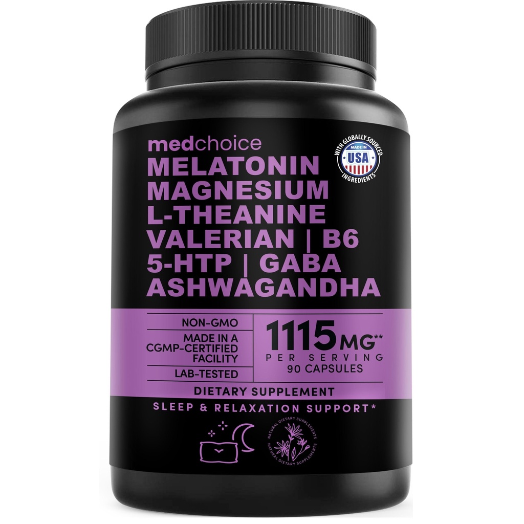 12-i-1 Melatonin søvnkapsler - Naturlige søvnhjelpmidler for voksne med melatonin 5 mg og magnesiumglykinat 500 mg, søvnhjelp med Ashwagandha, L Theanine, Valerian Root, GABA, 5-HTP (90ct, Pack of 1)