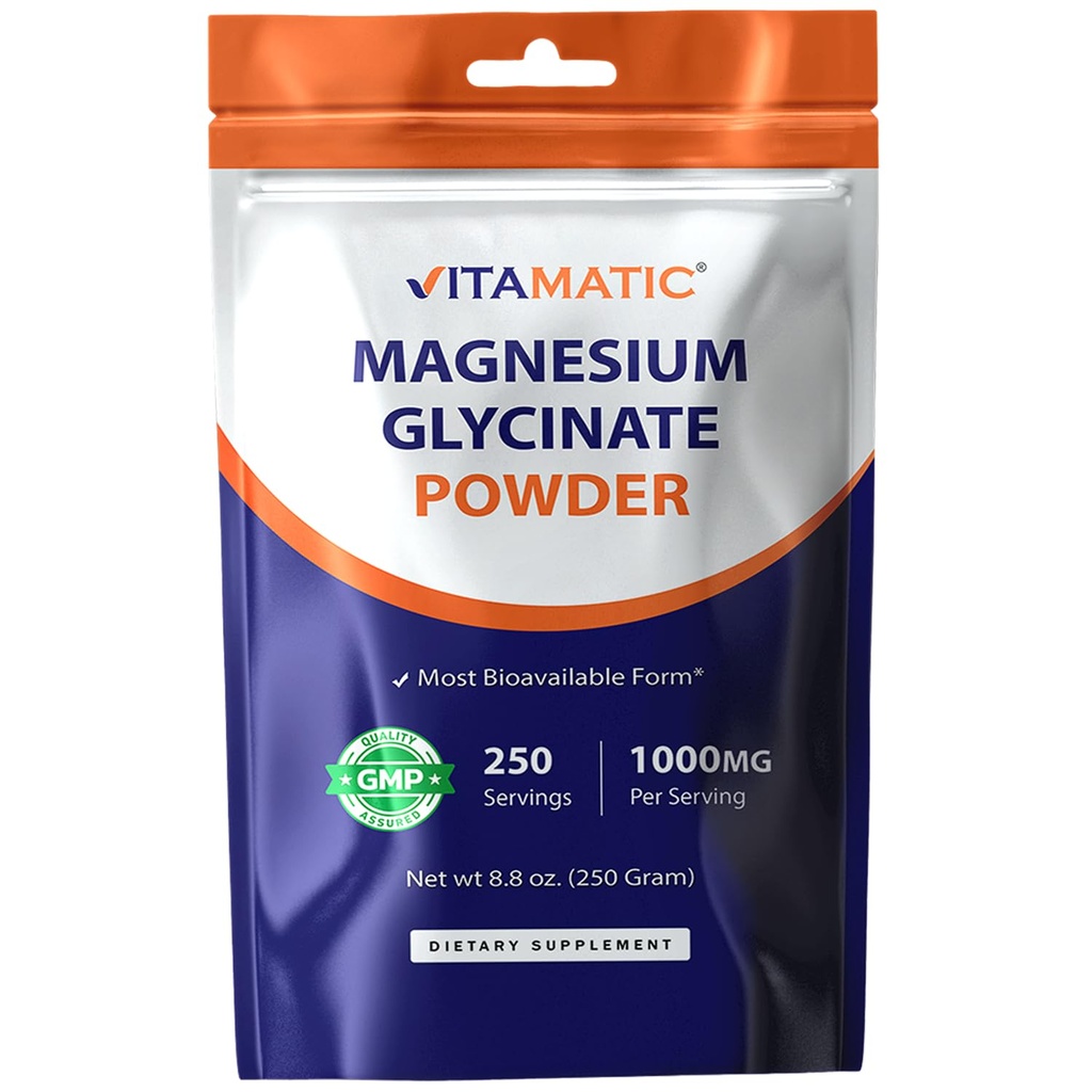 Vitamatisk magnesium (fra glycinat og oksyd) - støtter muskel, ledd og hjerte helse 250 gram