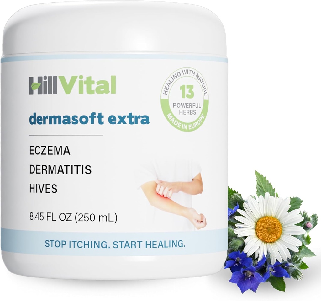 HillVital Eczema Krem for barn - Hydrating Moisturizer for voksne, Herbal Baby Eczema Relief, Itch Relief Hives Behandling, Anti-Itch Lotion og Seborreic Dermatitis Balm 8,5 fl oz