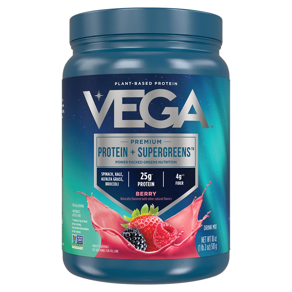 Vegaprotein og grønn protein pulver blandet berry (11 porsjoner) 25g plantebasert protein pluss grønnsaker, vegan, ikke-GMO, eraprotein for kvinner og menn, 1,2lbs
