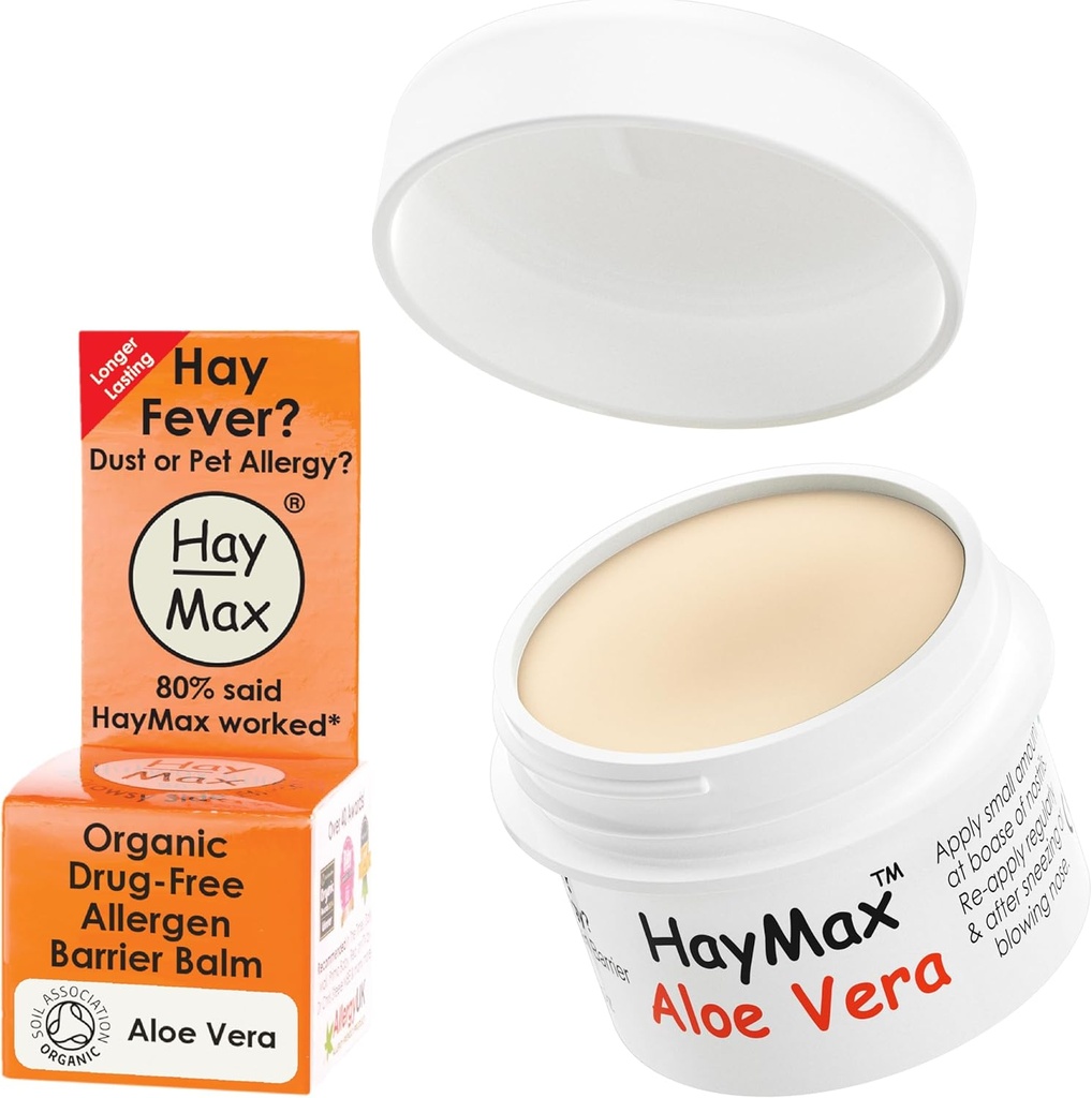 HayMax Allergen Barrier Balm - Aloe Vera 0.17 fl oz - organisk, naturlig og ikke-Drowsy Hay Fever & Allergy Relief Balm - blokker Pollen & andre Allergen Partikler - Flott for voksne, barn & gravide kvinner