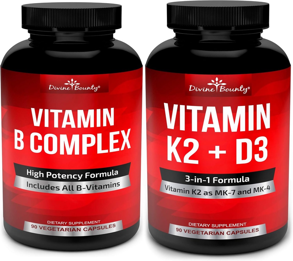 Divine Bounty Super B kompleks vitaminer og vitamin K2 med D3 Bundle