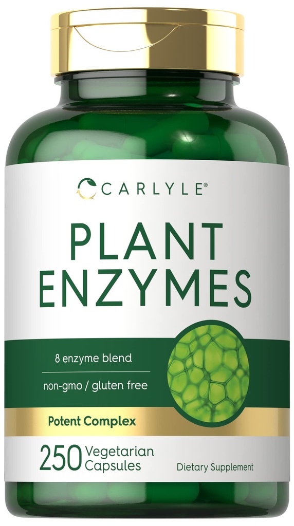 Carlyle Plante Enzymer med Protease, Papain, Lactase og Bromelain ® 250 Kapsler ® Multi Enzyme Blanding ® Ikke-GMO & Glutenfri Supplement