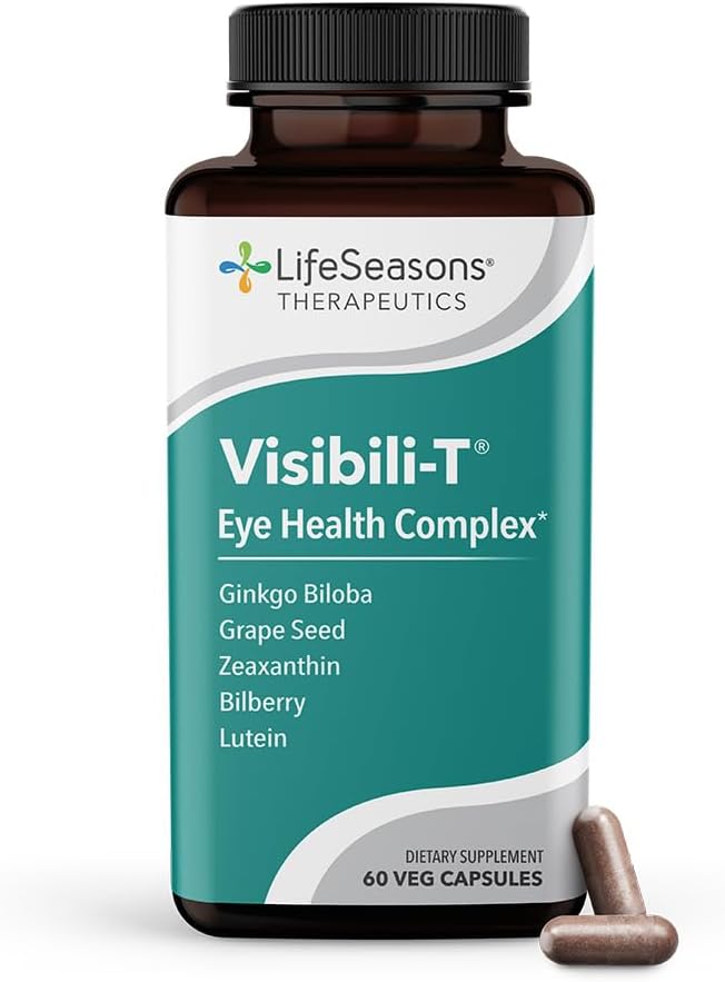 LifeSeasons Visibili-T med Bone Densi-T - Eye Health & Vision Support Supplement - Lutein, Chromium, Carrot Root, Bilbær, Ginkgo Biloba, Grape Seed Extract, Lycopen, Vitamin A & mer - 120 Kapsler