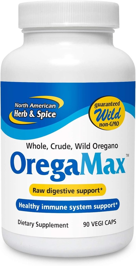 NORTH AMERIKAN HERB & SPICE OregaMax - 90 Vegi Caps - Pakke med 3 - Sunn Digestive & Immune Support - Oreganol P73 Oregano Olje Supplement med hvitløk og løk - Ikke-GMO - 270 Total Services