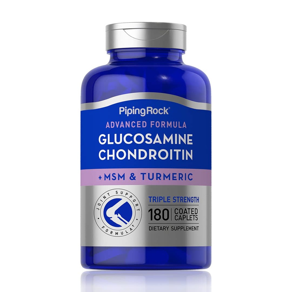 Piping Rock Glucosamine Chondroitin MSM Turmeric | 180 Caplets | Trippel styrke | Avansert Supplement | Ikke-GMO, Glutenfri