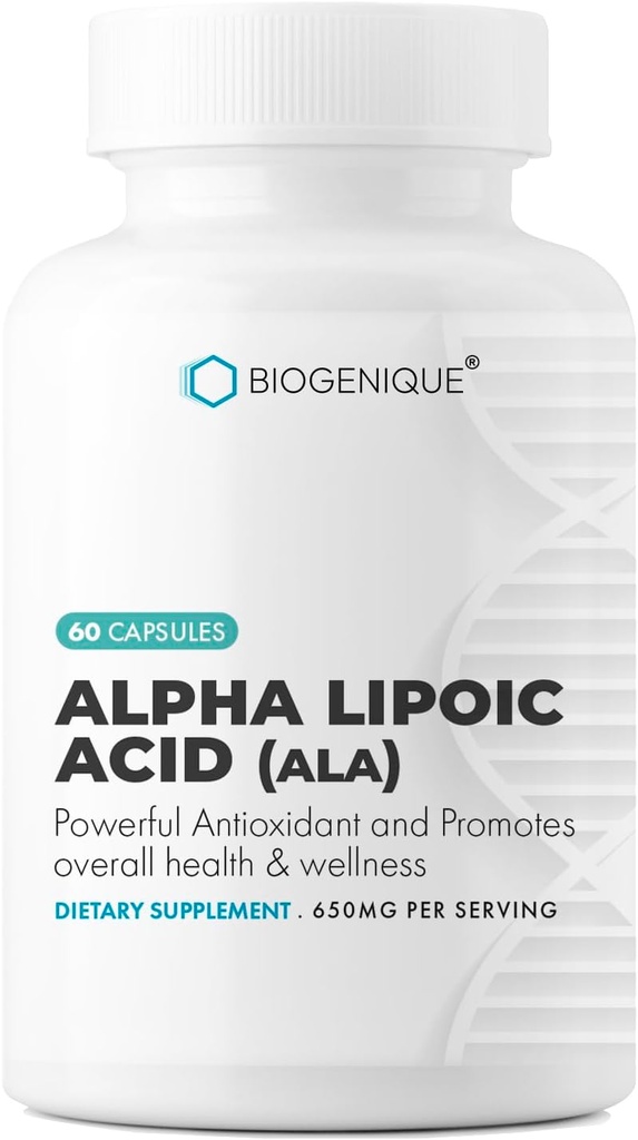 Alpha Lipoic Acid 650mg, støtter antioksidant helse og generelle helse, fremmer generell helse og velvære, ALA 60 kapsler - laget i USA - Vegan, ikke-GMO, Glutenfri