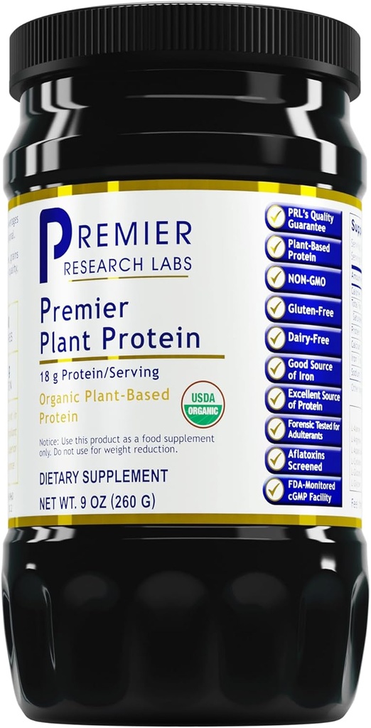 Premier Research Labs Plant Protein - Vegansk Plante Basert Pea Protein pulver, organisk, Dairy Free, Glutenfri, Ingen Kunstig Flavors, Vegetarisk, Inneholder Pumpkin og Rice Protein - 9 Oz