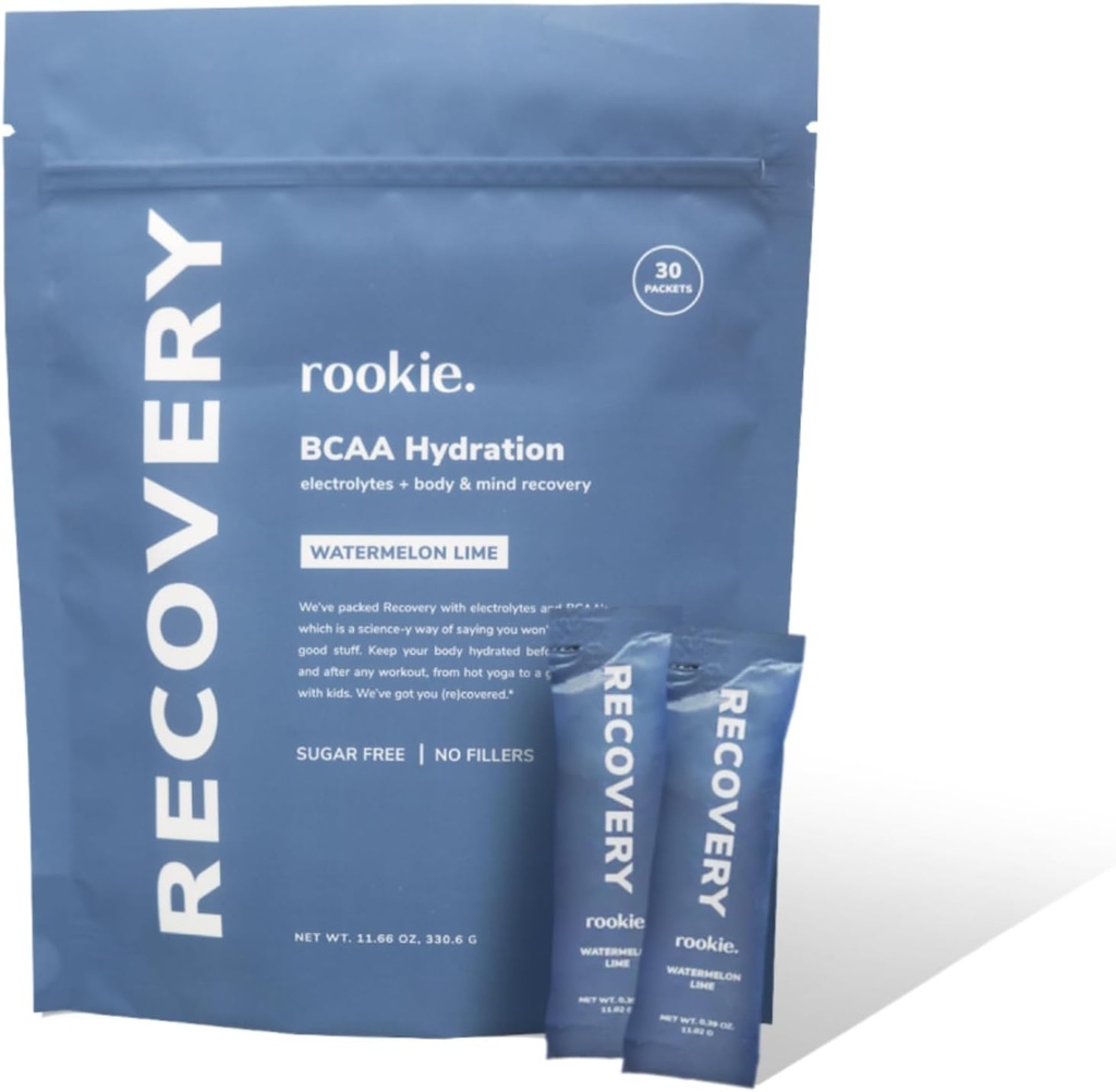 Rookie Wellness Recovery BCAA - Electrolyte og BCAA pulver med 5 g grened kjede Aminosyrer for muskelgjenvinning, elektrolyter for hydrering, og bare 10 kalorier (30 serveringer, vannmelon lime)